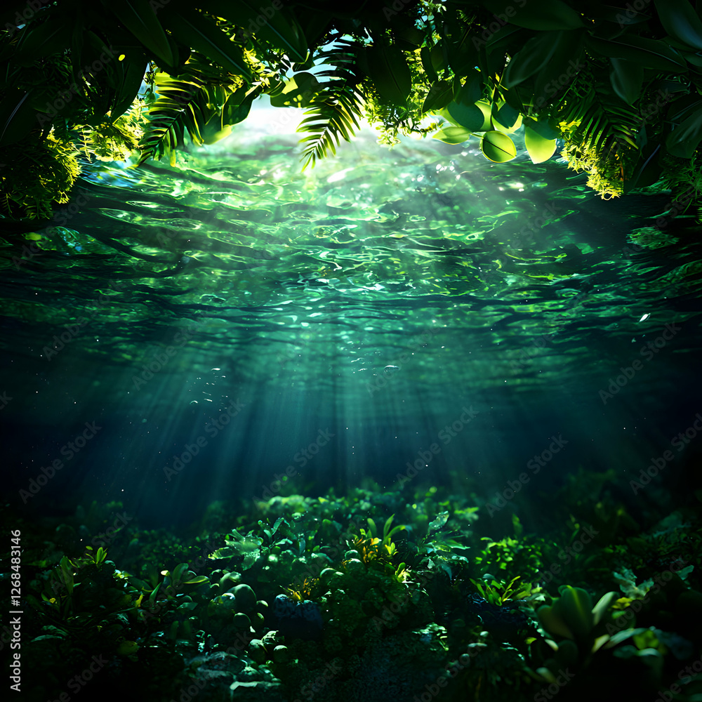 Fototapeta premium Sunlit Underwater Tropical Jungle Scene