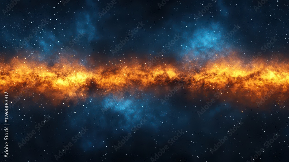 Fototapeta premium A vibrant cosmic scene showcasing a fiery strip of orange amidst a dark blue and black star-filled backdrop, evoking the beauty of the universe.