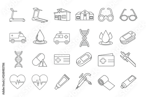 editable stroke of medical and health icon set on white background