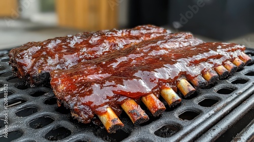 Grilled smoky ribs with a delicious sauce glaze for the perfect barbecue flavor photo