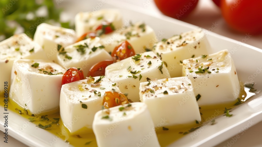Fresh cheese cubes arranged on a clean cutting board, perfect for snacking or parties Fresh cheese cubes arranged on a clean cutting board, perfect for snacking or parties