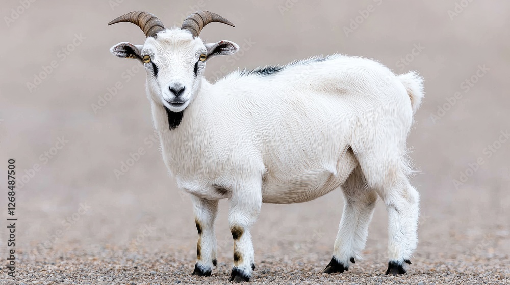Obraz premium White Goat Standing in Sandy Area