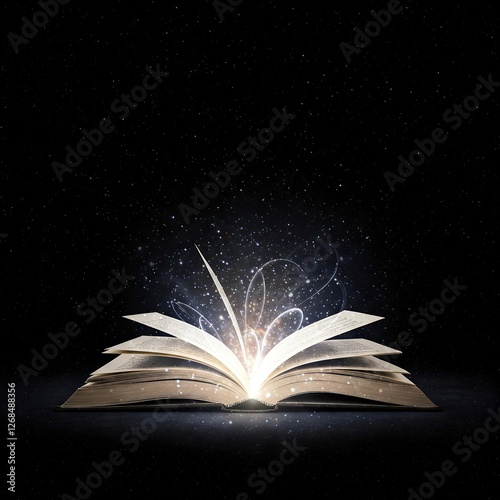 Magical Open Book with Glowing Pages and Sparkling Stars