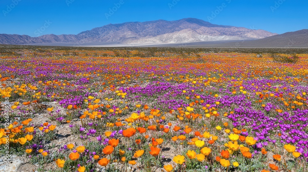 Fototapeta premium Vibrant Wildflower Super Bloom Against Mountain Range