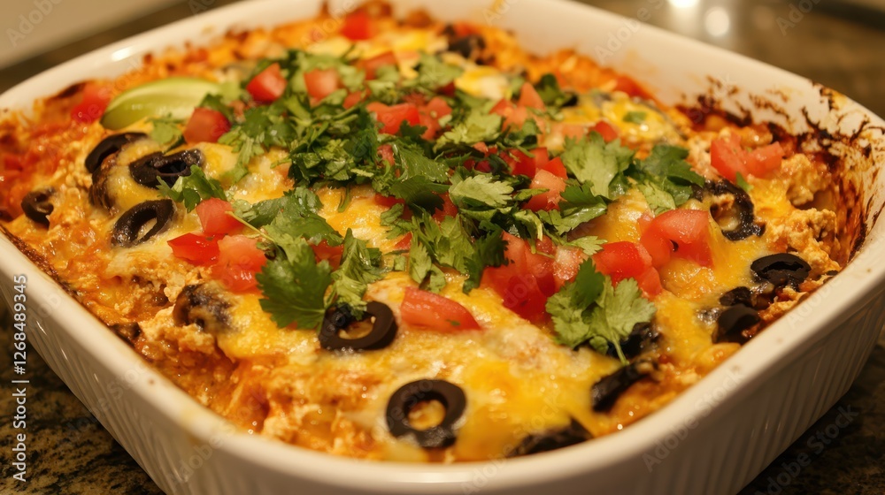 Flavor packed Mexican casserole with layers of bold spices and savory ingredients. Flavor packed Mexican casserole with layers of bold spices and savory ingredients.