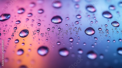 Vibrant pink blue water droplets gleam softly on glass surface. AI Generated