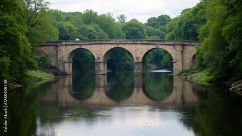 The Concord Bridge in Massachusetts with a serene river. Soft lighting highlights its historical importance in the fight for independence.