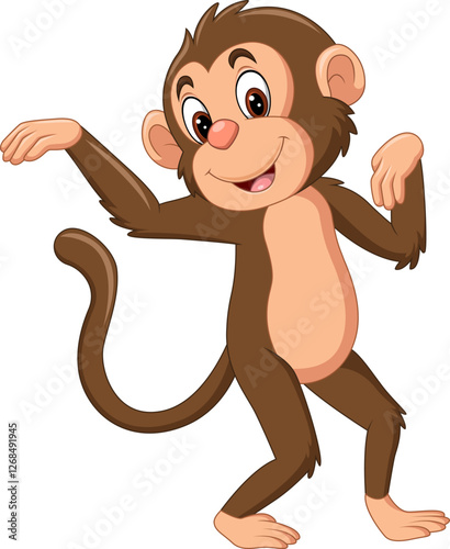 Illustration of cartoon happy monkey dancing