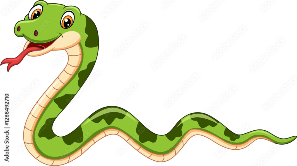 Fototapeta premium Cartoon a happy green snake