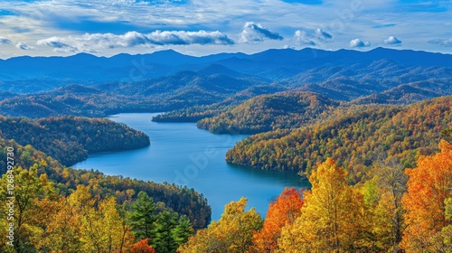 Autumnal Lake Nestled Within Majestic Blue Ridge Mountains
