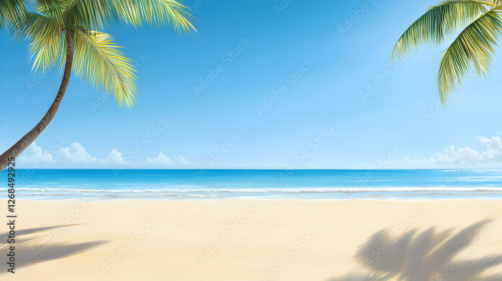 Fototapeta premium Sunny Tropical Beach Scene with Palm Trees