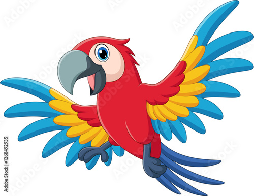Illustration of cute macaw bird flying