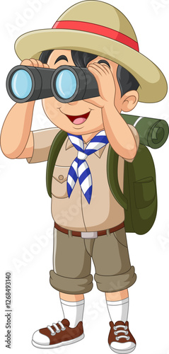Cartoon scout using a binocular