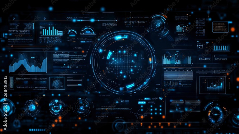 Futuristic Digital Interface Complex Data Visualization and Network Monitoring System Futuristic Digital Interface Complex Data Visualization and Network Monitoring System