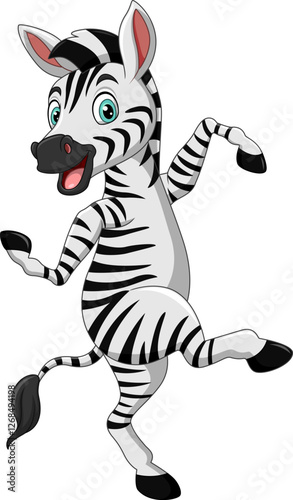 Illustration of cartoon happy zebra dancing