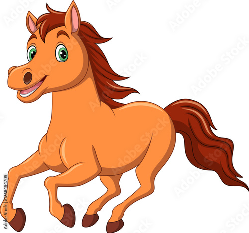 Cartoon a happy brown horse running