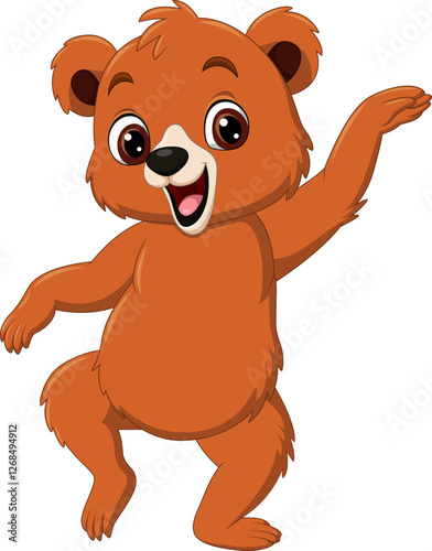 Illustration of a happy brown bear cartoon dancing