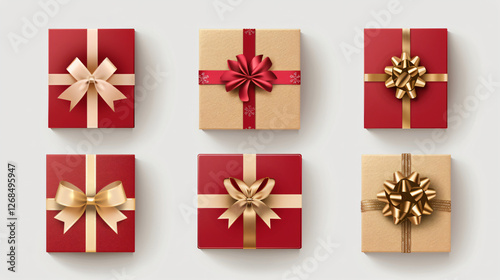 Elegant red gift boxes isolated on white background