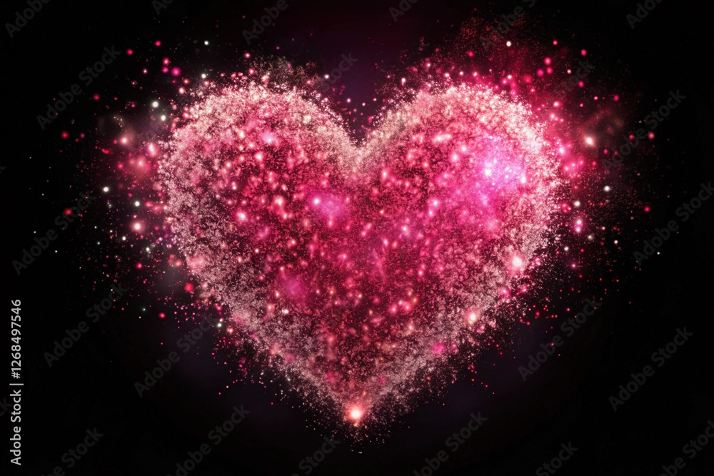 Sparkling Pink Heart Exploding in Dark Space; Valentine's Design Sparkling Pink Heart Exploding in Dark Space; Valentine's Design