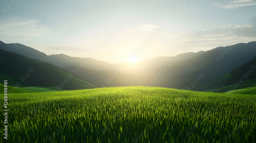 Sunrise Over Lush Green Valley and Mountain Range Sunrise Over Lush Green Valley and Mountain Range