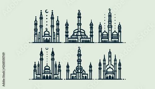 islamic architecture set of mosque, minaret, minaret, mosque