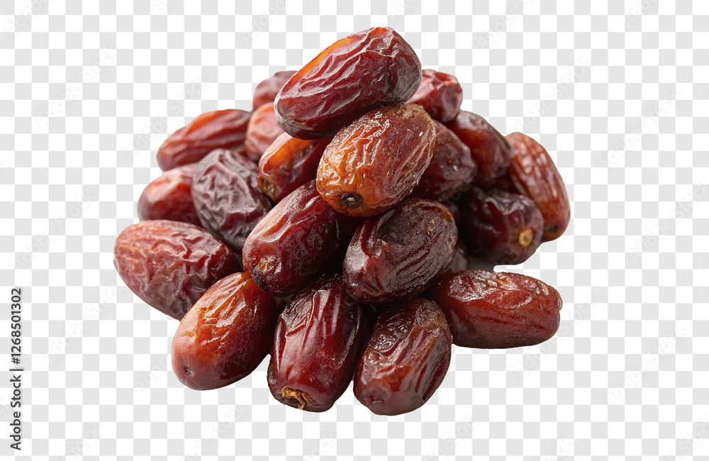 dried dates, pile of dates, brown wrinkled fruit, natural snack, Middle Eastern cuisine, organic food, close-up, transparent background. dried dates, pile of dates, brown wrinkled fruit, natural snack, Middle Eastern cuisine, organic food, close-up, transparent background.