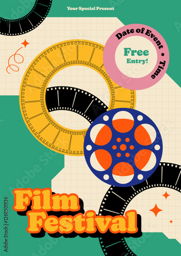 Movie and film festival poster template design background modern style with film reel and filmstrip