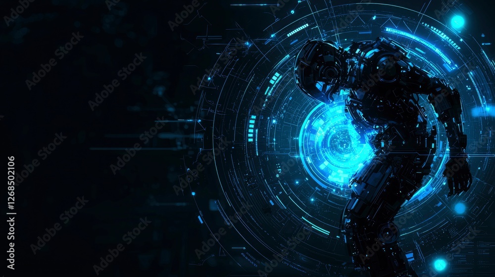 Fototapeta premium Cybernetic Humanoid in Digital Vortex - Futuristic Sci-Fi Concept Art