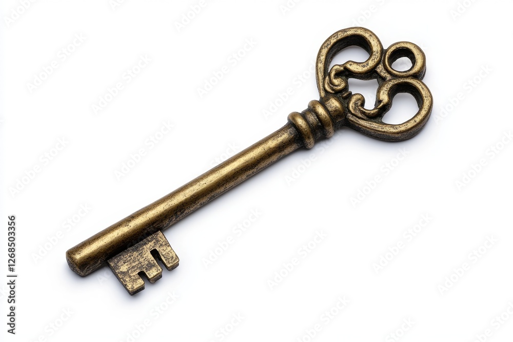 Antique ornate key isolated on white background Antique ornate key isolated on white background