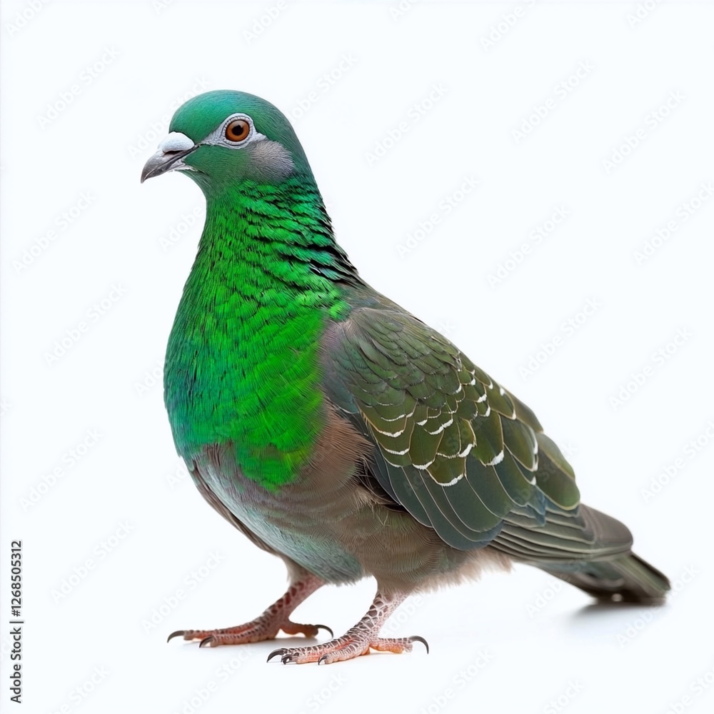 Emerald dove green and black bird isolated on a white background for nature themes Emerald dove green and black bird isolated on a white background for nature themes