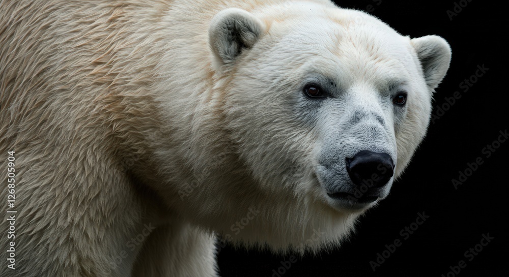 Abstract closeup concept of a Polar Bear with sharply detailed fur and black background Abstract closeup concept of a Polar Bear with sharply detailed fur and black background