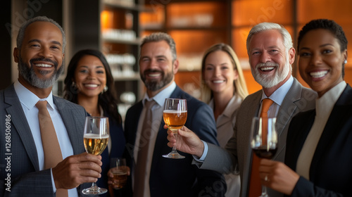Business Celebration - Diverse Professionals Toasting with Wine
