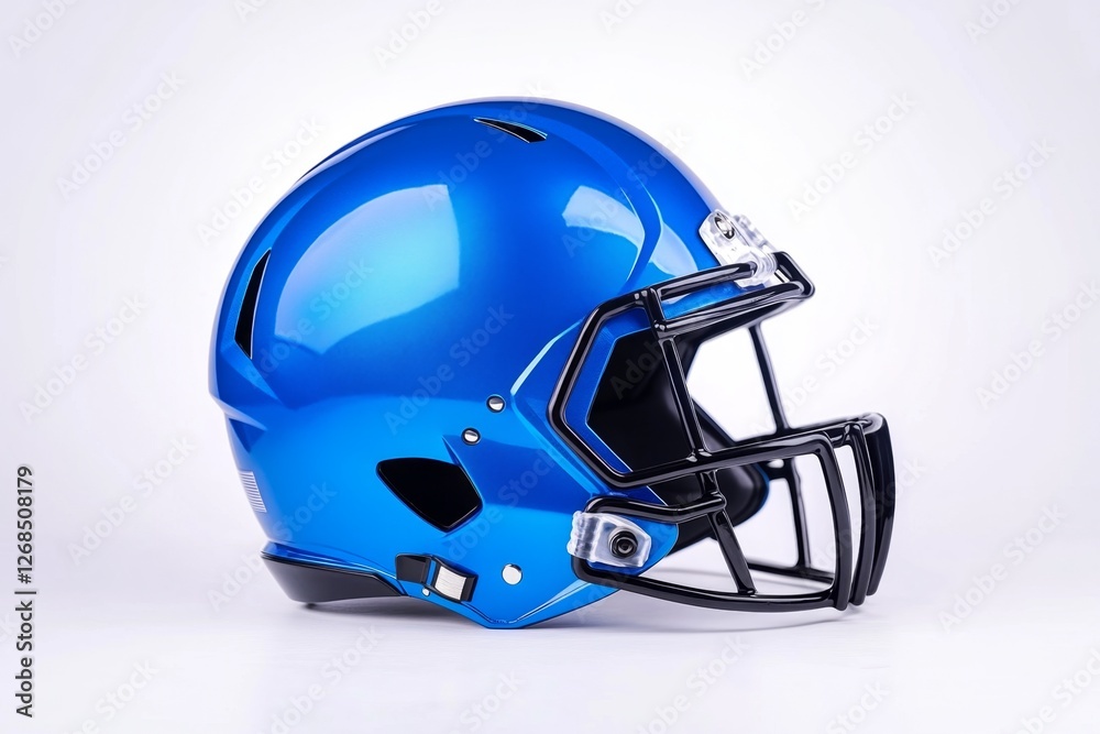 Fototapeta premium Blue football helmet, studio shot, white background, sports