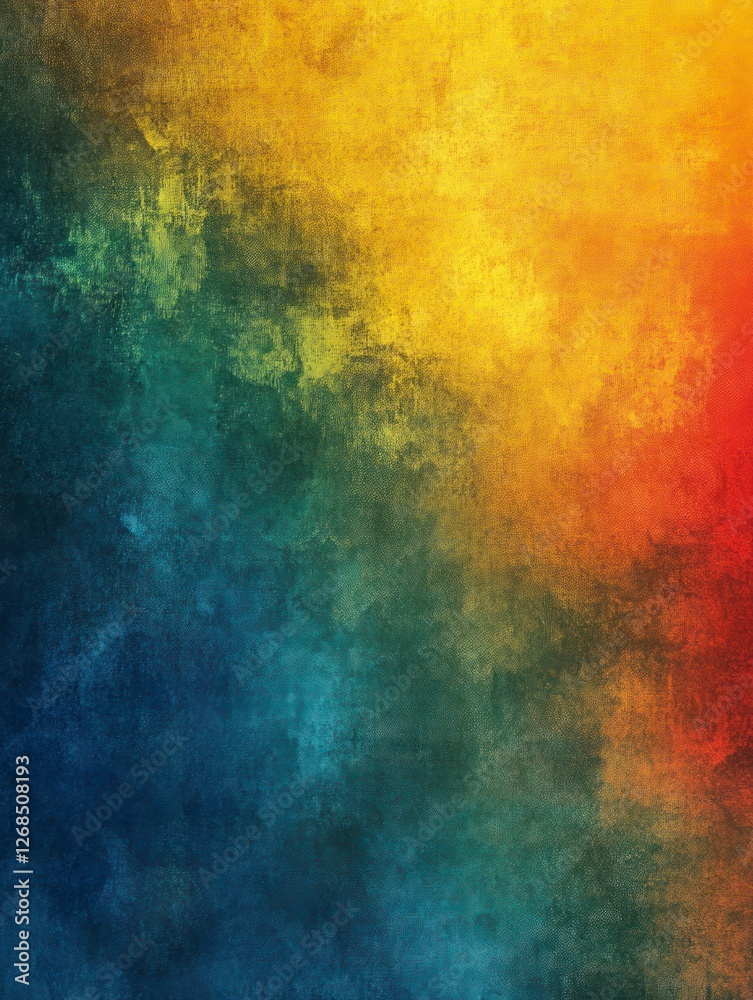 Fototapeta premium Abstract background with gradient colors, ranging from green to yellow, orange, red, and blue, with a grainy texture