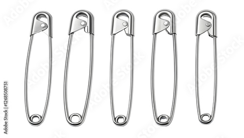 Collection of Safety Pins Isolated on a White Background