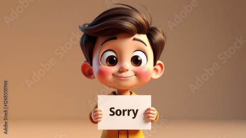 Cartoon child holding a note with the word 
