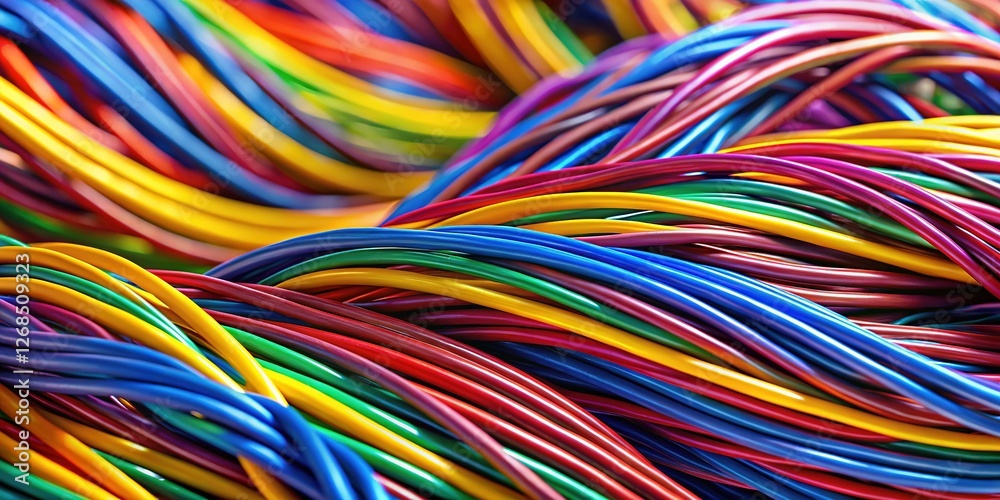 Colorful Electric Wires Close-Up: Detailed Texture and Strands Colorful Electric Wires Close-Up: Detailed Texture and Strands