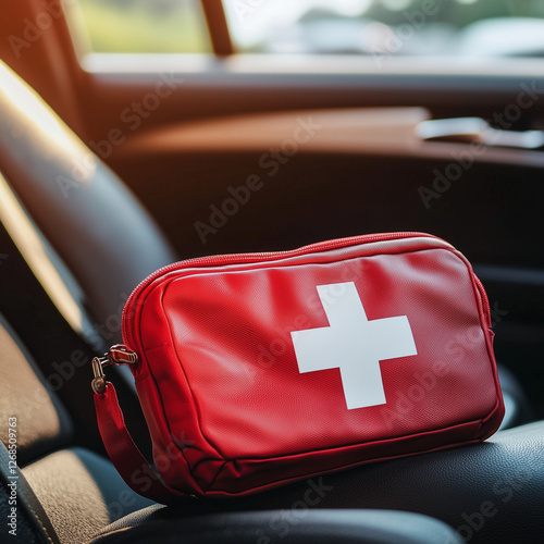 First Aid Kit Placed Inside a Car for Emergency Situations