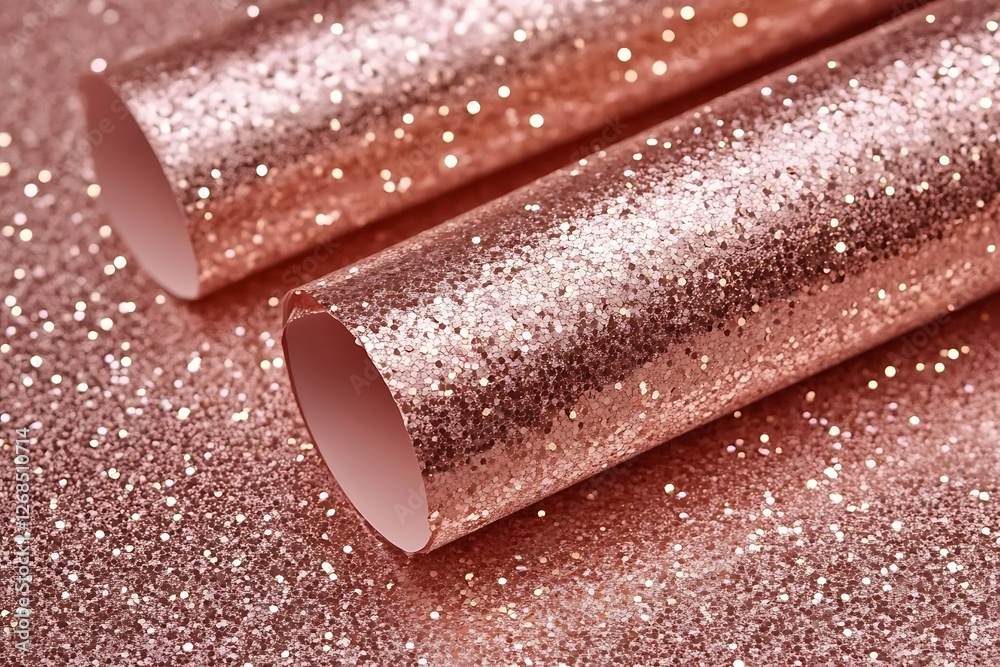 Obraz premium Close up of two shiny metal pipes on glitter background. Shallow depth of field