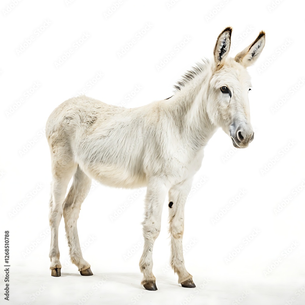 White donkey on white background