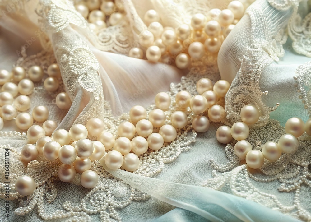 Elegant Lace & Pearls Flat Lay: Luxurious Texture & Soft Hues Elegant Lace & Pearls Flat Lay: Luxurious Texture & Soft Hues