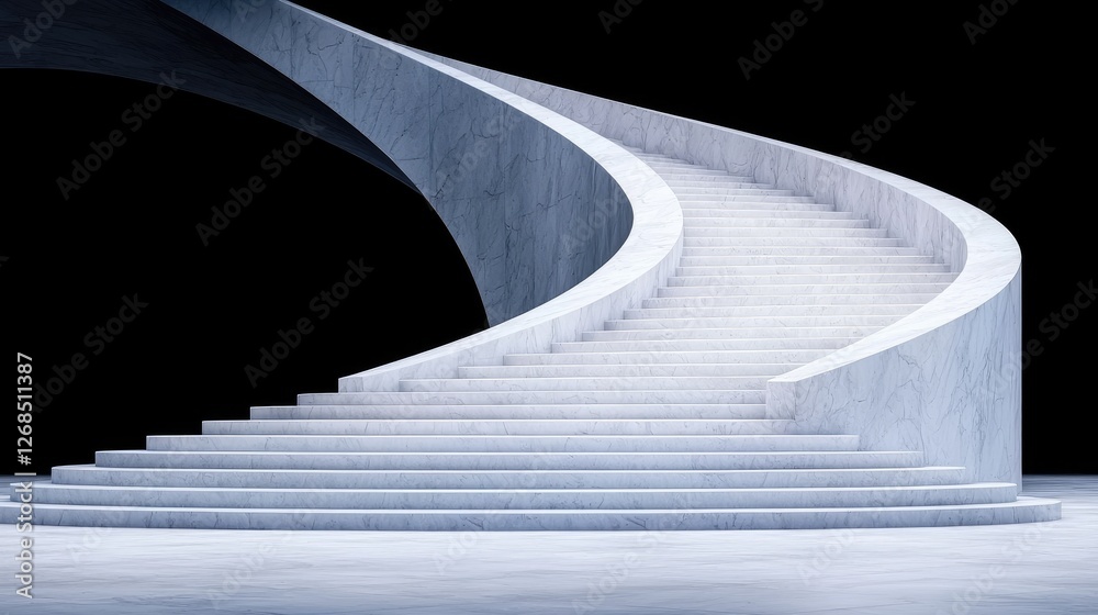 Fototapeta premium Marble spiral staircase, modern design, dark background, architectural concept
