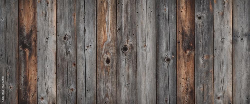 The planks are weathered, showcasing a variety of gray and brown tones, with visible grain patterns and knots. The texture is rough, indicating age and exposure to the elements. The planks are weathered, showcasing a variety of gray and brown tones, with visible grain patterns and knots. The texture is rough, indicating age and exposure to the elements.