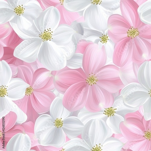 Pink and White Flower Seamless Pattern Soft Lighting Detailed Petals Floral Background