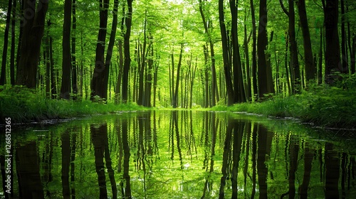 Tranquil Forest Reflection Serene Water Mirror