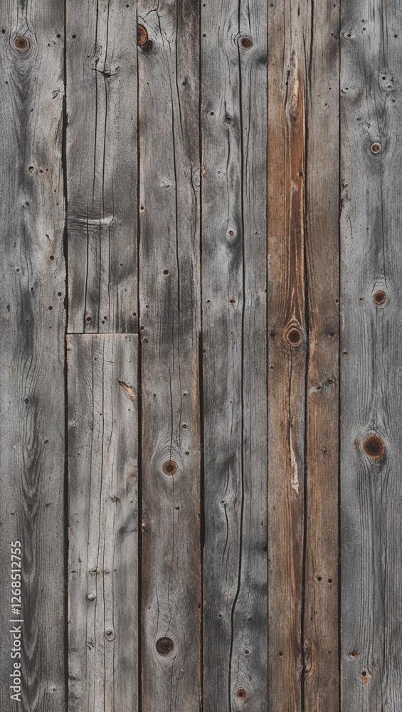 The planks are weathered, showcasing a variety of gray and brown tones, with visible grain patterns and knots. The texture is rough, indicating age and exposure to the elements. The planks are weathered, showcasing a variety of gray and brown tones, with visible grain patterns and knots. The texture is rough, indicating age and exposure to the elements.