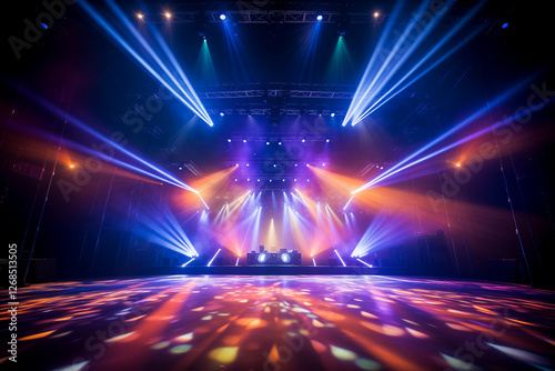 A vibrant stage with colorful lights and patterns, creating a dynamic and lively atmosphere. photo