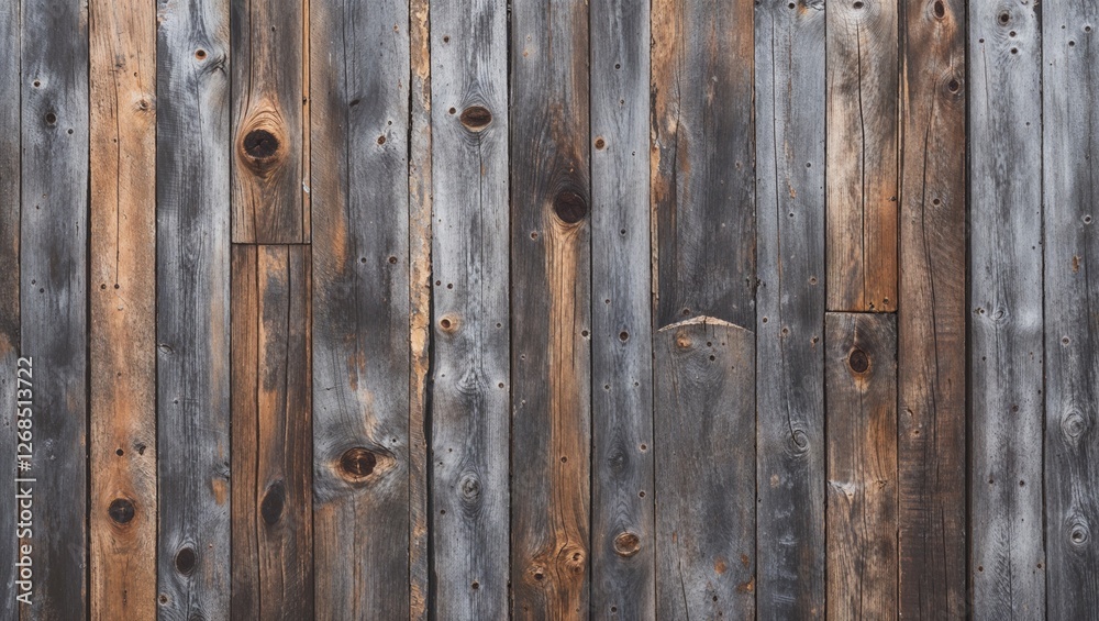 The planks are weathered, showcasing a variety of gray and brown tones, with visible grain patterns and knots. The texture is rough, indicating age and exposure to the elements. The planks are weathered, showcasing a variety of gray and brown tones, with visible grain patterns and knots. The texture is rough, indicating age and exposure to the elements.