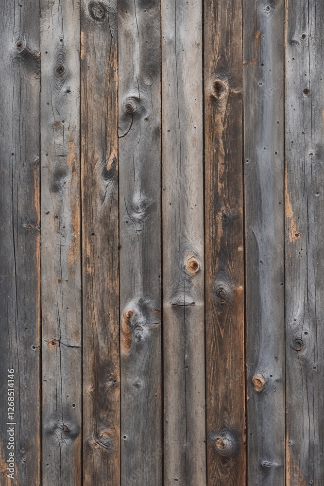 The planks are weathered, showcasing a variety of gray and brown tones, with visible grain patterns and knots. The texture is rough, indicating age and exposure to the elements. The planks are weathered, showcasing a variety of gray and brown tones, with visible grain patterns and knots. The texture is rough, indicating age and exposure to the elements.