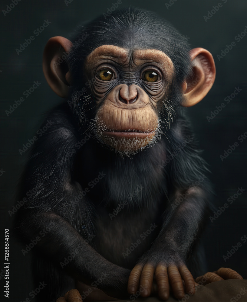 Monkey looking forward on dark background. Monkey looking forward on dark background.